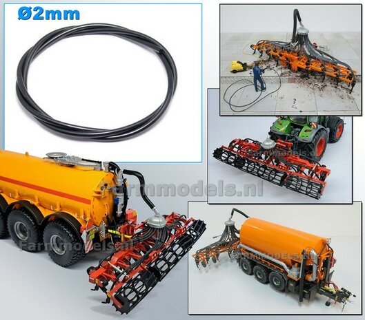 &Oslash; 2mm x 100 cm: Mestslang (Silicone hol) slang Buitenwerk &Oslash; 2mm zwart, geleverd per 100 cm 