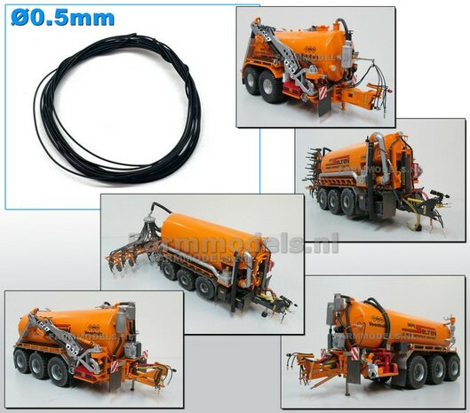  &Oslash; 0.5 mm x 100 cm: Dunne ZWARTE Flexibele mest leiding &Oslash; 0.5 mm x 1000 mm = 100cm glad glimmend  1:32  