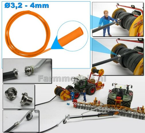 &Oslash; 3.2 tot 4 mm x 500 cm ORANJE Sleepslang Mest slang / leiding