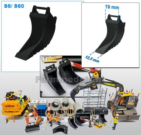 Banaanbak TAPS 12,5mm --&gt;19mm Resin, ZWART MATT Gespoten geleverd t.b.v. S60 KOPPELING (o.a. Engcon met S60 koppeling, Volvo EWR150 &amp; Atlas 160W mobiele kranen van AT) 1:32  