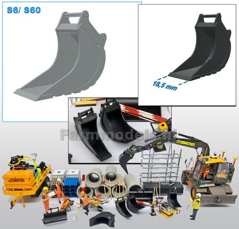 Banaanbak 17.2mm  RESIN Blank geleverd t.b.v. S60 KOPPELING (o.a. Engcon met S60 koppeling, Volvo EWR150 &amp; Atlas 160W mobiele kranen van AT) 1:32  