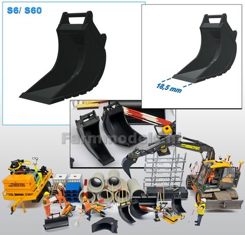 Banaanbak 17,2mm   Resin, ZWART MATT Gespoten geleverd t.b.v. S60 KOPPELING (o.a. Engcon met S60 koppeling, Volvo EWR150 &amp; Atlas 160W mobiele kranen van AT) 1:32  