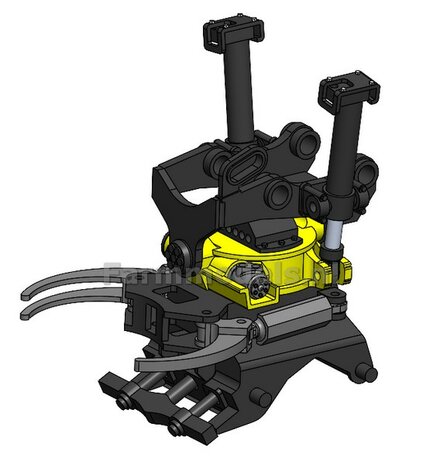 BOUWKIT: Engcon EC219 Draaikantelstuk met gripper Giekaansluiting Pennen Koppeling naar CW30 koppeling bak &amp; hulpstukken. Materiaal: RESIN BLANK geleverd 1:32 