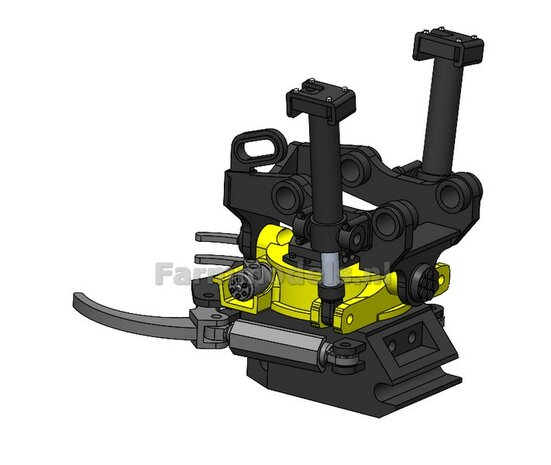 BOUWKIT: Engcon EC219 Draaikantelstuk met gripper Giekaansluiting Pennen Koppeling naar S60 koppeling bak &amp; hulpstukken. Mat: Resin ZWART GLANS en GEEL Gespoten geleverd 1:32 