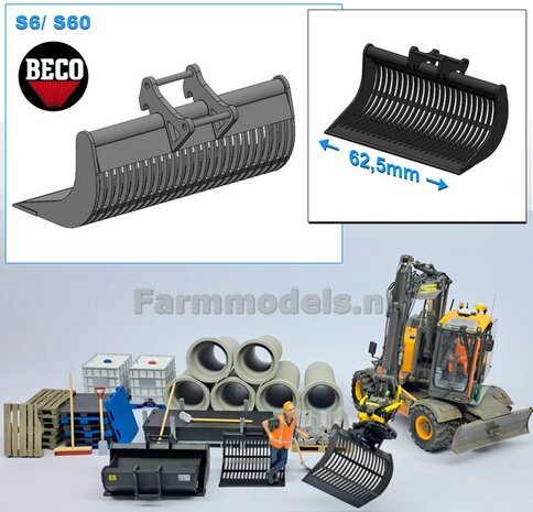 Puinriek 62.5 mm breed RESIN Blank geleverd t.b.v. S60 KOPPELING (o.a. Engcon draaikantelstuk met S60 koppeling, Volvo EWR150 &amp; Atlas  160W mobiele kranen van AT) 1:32  