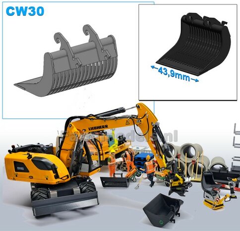 Puinriek 43.9 mm breed RESIN Blank geleverd t.b.v. CW30 KOPPELING (o.a. Engcon draaikantelstuk met CW30 koppeling 1:32  