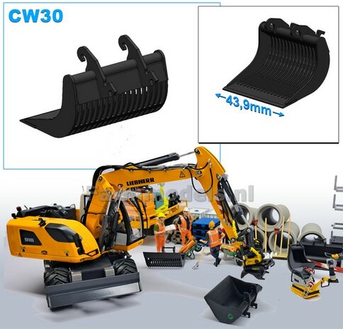 Puinriek 43.9 mm breed Resin ZWART MATT Gespoten geleverd t.b.v. CW30 KOPPELING (o.a. Engcon draaikantelstuk met CW30 koppeling 1:32  