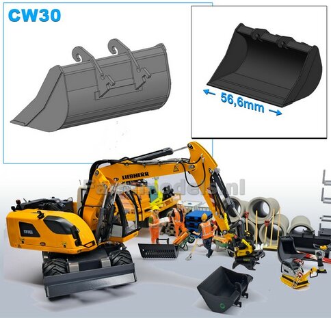 Slotenbak 56.5 mm breed RESIN Blank geleverd t.b.v. CW30 KOPPELING (o.a. Engcon draaikantelstuk met CW30 koppeling) 1:32  
