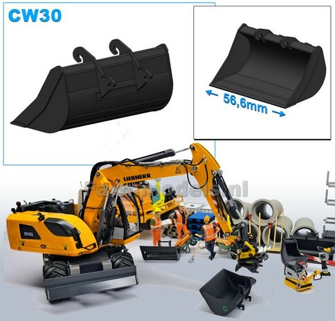 Slotenbak 63 mm breed Resin ZWART MATT Gespoten geleverd t.b.v. CW30 KOPPELING (o.a. Engcon draaikantelstuk met CW30 koppeling) 1:32  