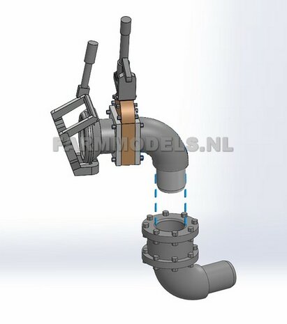 2x &Oslash; 5 mm (6&quot; DUIMS) Flensplaat + 90 graden Bocht = draaibaar stuk t.b.v. buis  1:32