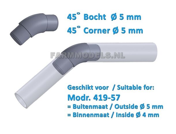 5x  &Oslash; 5 mm (6&quot; DUIMS)  45 graden Bocht t.b.v. buis1:32   