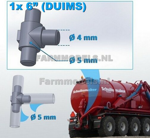 1x  &Oslash; 5 mm (6&quot; DUIMS)  T-stuk t.b.v. buis &Oslash; 5 mm 1:32  