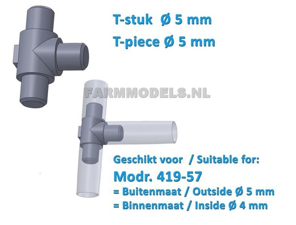 5x  &Oslash; 5 mm (6&quot; DUIMS)  T-stuk t.b.v. buis &Oslash; 5 mm 1:32  