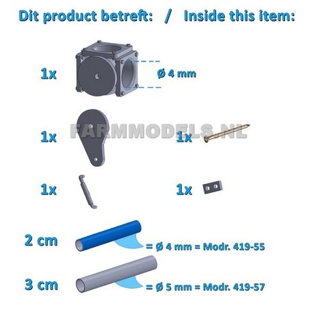BOUWKIT: 2x &Oslash; 5 mm 6&quot; (DUIMS)  Kogelkopkraan set t.b.v. buis  1:32 