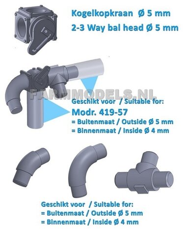 BOUWKIT: 2x &Oslash; 5 mm 6&quot; (DUIMS)  Kogelkopkraan set t.b.v. buis  1:32 