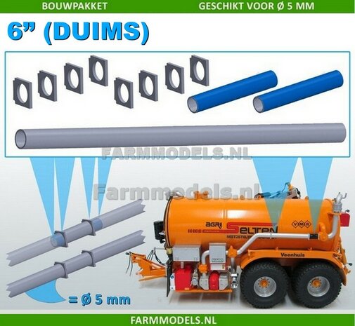 8x koppelplaten + 10 cm koppelbuis &Oslash; 4 mm + 25 cm buis / pijp &Oslash; 5 mm 6&quot; (DUIMS)  1:32               