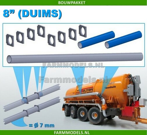 Koppelplaten set + buis / pijp &Oslash; 7 mm (8&quot; DUIMS) : 8x koppelplaten + 10 cm koppelbuis &Oslash; 6 mm + 25 cm buis / pijp &Oslash; 7 mm  1:32                     