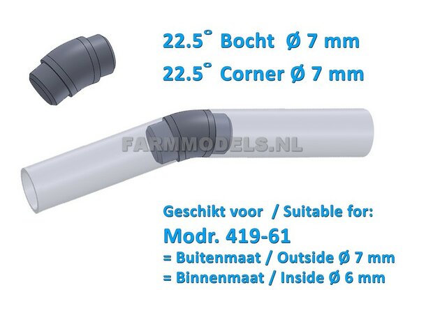 5x &Oslash; 7 mm (8&quot; DUIMS) 22,5 graden Bocht t.b.v. buis 1:32