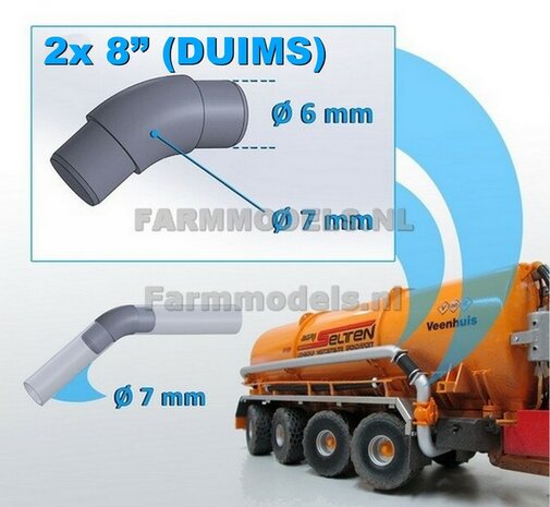 2x &Oslash; 7 mm (8&quot; DUIMS) 45 graden Bocht t.b.v. buis 1:32