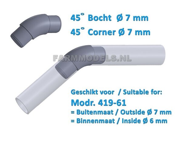 5x &Oslash; 7 mm (8&quot; DUIMS) 45 graden Bocht t.b.v. buis 1:32