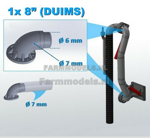 1x &Oslash; 7 mm (8&quot; DUIMS) 90 graden Bocht met Flensplaat  t.b.v. buis of Zuigarm set  1:32