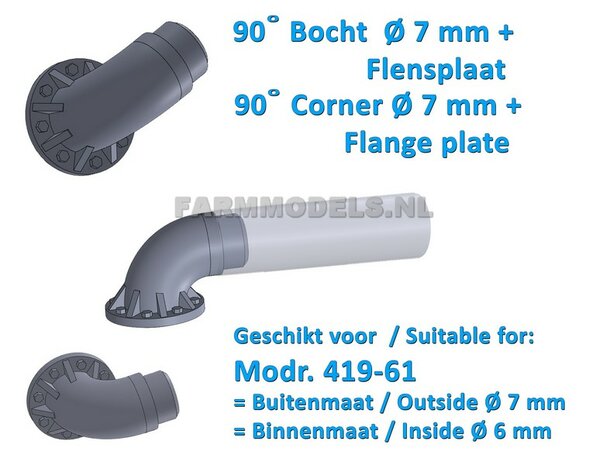 2x &Oslash; 7 mm (8&quot; DUIMS) 90 graden Bocht met Flensplaat  t.b.v. buis of Zuigarm set  1:32