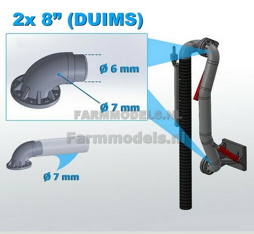 2x &Oslash; 7 mm (8&quot; DUIMS) 90 graden Bocht met Flensplaat  t.b.v. buis of Zuigarm set  1:32