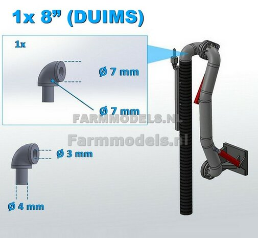1x &Oslash; 7 mm (8&quot; DUIMS)  90 graden Bocht &Oslash; 7mm met &Oslash; 3mm gat t.b.v. montage of Zuigarm set  1:32  