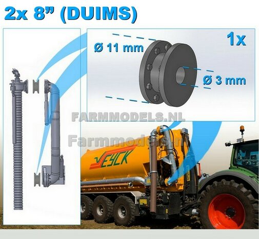 2x &Oslash; 7 mm (8&quot; DUIMS) Koppelstuk / Flens plaat t.b.v &Oslash; 7 mm buis, Flensplaten &Oslash; 11 mm = Optie (zuigarm) kit 1:32