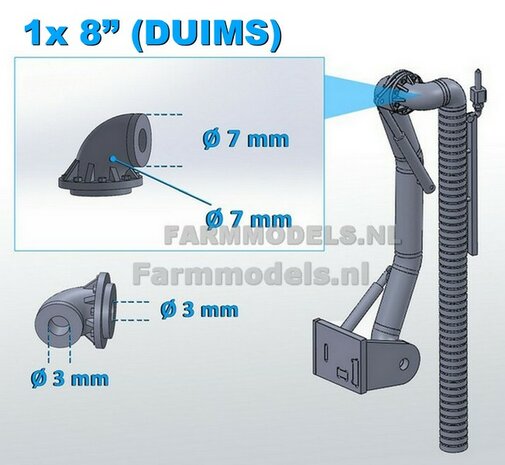 1x &Oslash; 7 mm (8&quot; DUIMS)  90 graden Bocht met Flensplaat t.b.v. koppeling met andere Flensplaat of Freeswerk Zuigarm set  1:32      