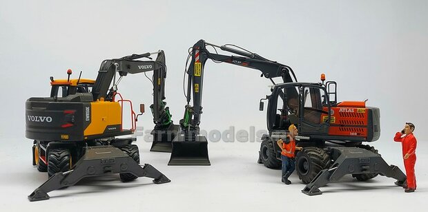 BOUWKIT: Stempels/ Steunpoten set o.a. geschikt voor de Atlas 160W, de Liebherr 916 en Volvo EWR150E van Agri Collectables Materiaal RESIN, BLANK Geleverd  1:32 