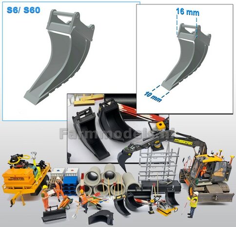 Banaanbak TAPS 10mm --&gt;16mm RESIN Blank geleverd t.b.v. S60 KOPPELING (o.a. Engcon met S60 koppeling, Volvo EWR150 &amp; Atlas 160W mobiele kranen van AT) 1:32  