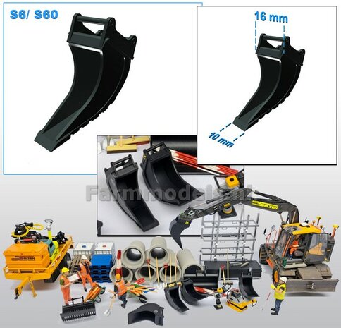 Banaanbak TAPS 10mm --&gt;16mm ZWART MATT Gespoten t.b.v. S60 KOPPELING (o.a. Engcon met S60 koppeling, Volvo EWR150 &amp; Atlas 160W mobiele kranen van AT) 1:32  