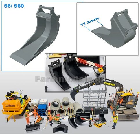 Banaanbak 17,2mm LANG MES Resin BLANK Geleverd t.b.v. S60 KOPPELING (o.a. Engcon met S60 koppeling, Volvo EWR150 &amp; Atlas 160W mobiele kranen van AT) 1:32  