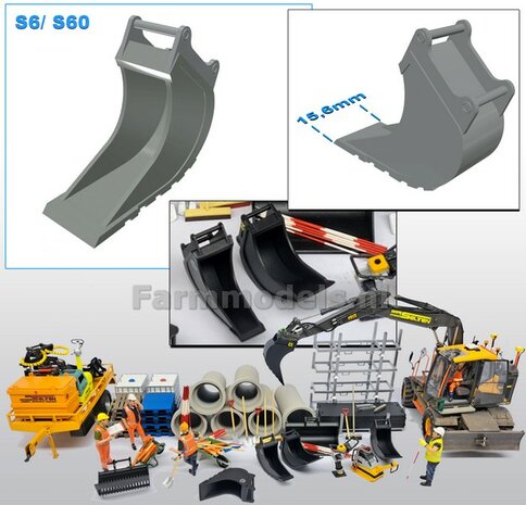 Banaanbak 15.6mm  RESIN Blank geleverd t.b.v. S60 KOPPELING (o.a. Engcon met S60 koppeling, Volvo EWR150 &amp; Atlas 160W mobiele kranen van AT) 1:32  