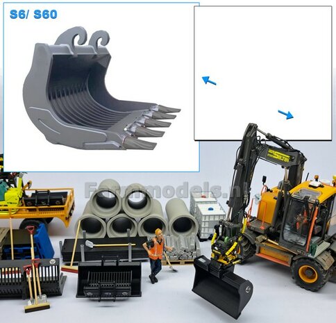 Puinriek HEAVY DUTY met vaste TANDEN 43.9 mm breed RESIN Blank geleverd t.b.v. S60 KOPPELING  1:32  