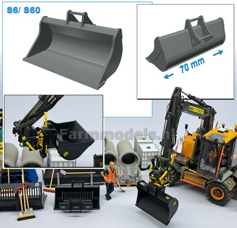 Slotenbak 70 mm breed RESIN Blank geleverd t.b.v. S60 KOPPELING (o.a. Engcon draaikantelstuk met S60 koppeling, Volvo EWR150 &amp; Atlas  160W mobiele kranen van AT) 1:32  