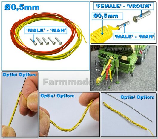 &Oslash; 0.5mm x 50 cm: 2x LUCHTLEIDINGEN (1x ROOD &amp; 1x GEEL)  + 5x &quot;MAN&quot; koppeling extra klein