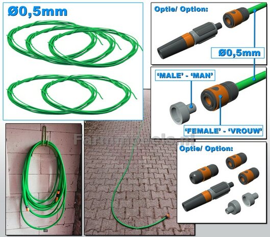 &Oslash; 0.5 mm x 500 cm TUINSLANG GROEN  (Geleverd 5x 100cm)  1:32