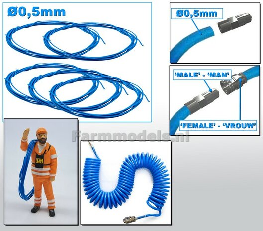 &Oslash; 0.5 mm x 500 cm: LUCHTSLANG/ LUCHTLEIDING BLAUW  (Geleverd 5x 100 cm) 1:32