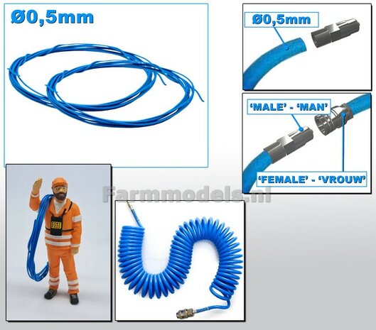 &Oslash; 0.5 mm x 200 cm: LUCHTSLANG/ LUCHTLEIDING BLAUW  (Geleverd 2x 100 cm) 1:32