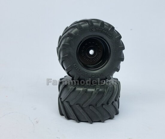 &Oslash; 61.5 x 33.3 mm: VREDO VT 7028: 2x Michelin 1050 lagedruk Banden + ALU. velgen ZWART GLANS gespoten 1:32 Farmmodels Custom Line Series    