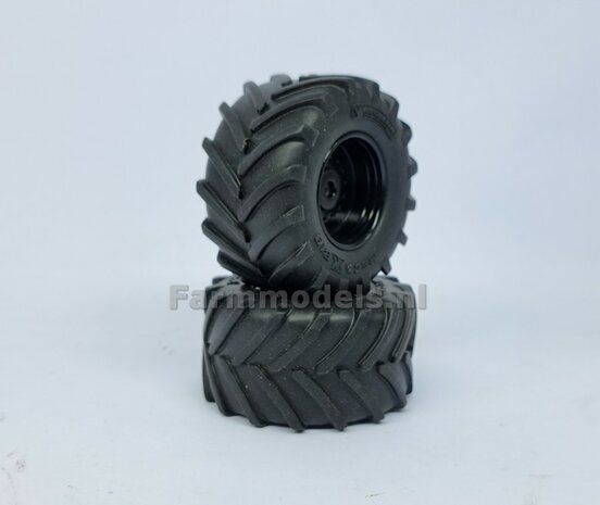 &Oslash; 61.5 x 33.3 mm: VREDO VT 7028: 2x Michelin 1050 lagedruk Banden + ALU. velgen ZWART GLANS gespoten 1:32 Farmmodels Custom Line Series    