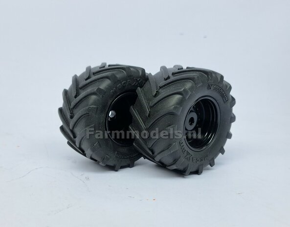 &Oslash; 61.5 x 33.3 mm: VREDO VT 7028: 2x Michelin 1050 lagedruk Banden + ALU. velgen ZWART GLANS gespoten 1:32 Farmmodels Custom Line Series    