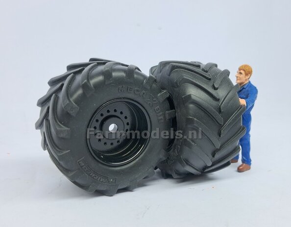 &Oslash; 61.5 x 33.3 mm: VREDO VT 7028: 2x Michelin 1050 lagedruk Banden + ALU. velgen ZWART GLANS gespoten 1:32 Farmmodels Custom Line Series    