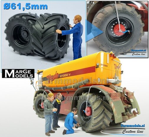 &Oslash; 61.5 x 33.3 mm: VREDO VT 7028: 2x Michelin 1050 lagedruk Banden + ALU. velgen ZWART GLANS gespoten 1:32 Farmmodels Custom Line Series    