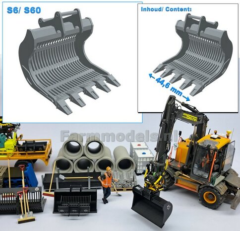Puinriek HEAVY DUTY met vaste TANDEN 44.6 mm breed RESIN Blank geleverd t.b.v. S60 KOPPELING  1:32  