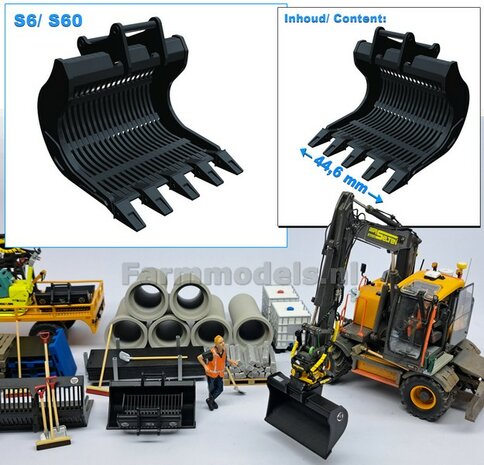 Puinriek HEAVY DUTY met vaste TANDEN 44.6 mm breed Resin ZWART MATT Gespoten geleverd t.b.v. S60 KOPPELING  1:32  