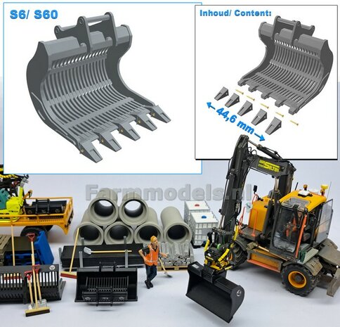Puinriek HEAVY DUTY met DEMONTABELE GELE TANDEN 43.9 mm breed Resin BLANK geleverd t.b.v. S60 KOPPELING  1:32  