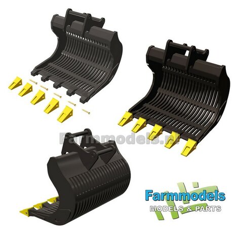 Puinriek HEAVY DUTY met DEMONTABELE RODE TANDEN 43.9 mm breed Resin ZWART MATT Gespoten geleverd t.b.v. S60 KOPPELING  1:32  